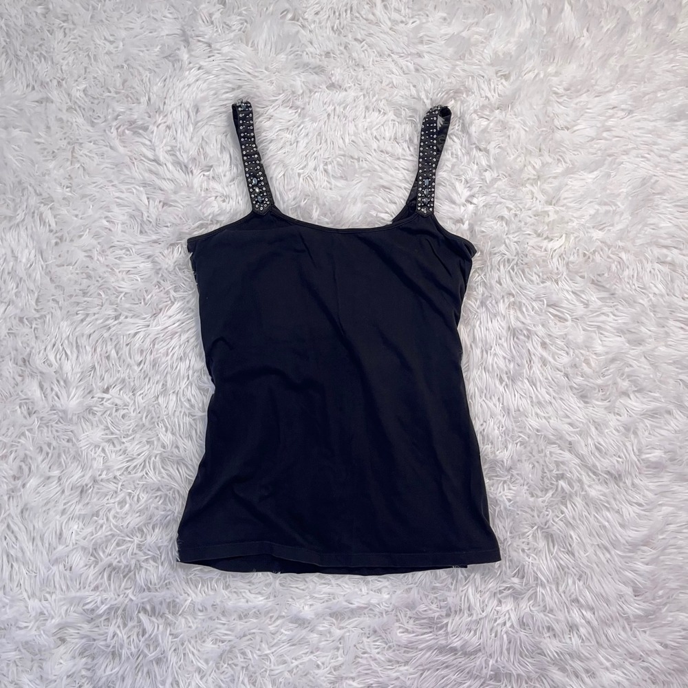 y2k black rhinestone strap tank top large